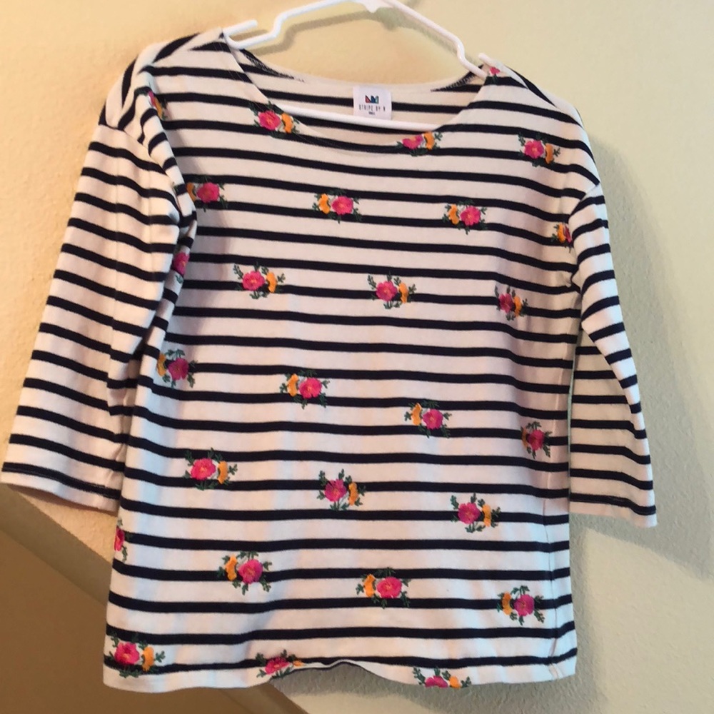 Anthropologie striped shirt w/ floral embroidery